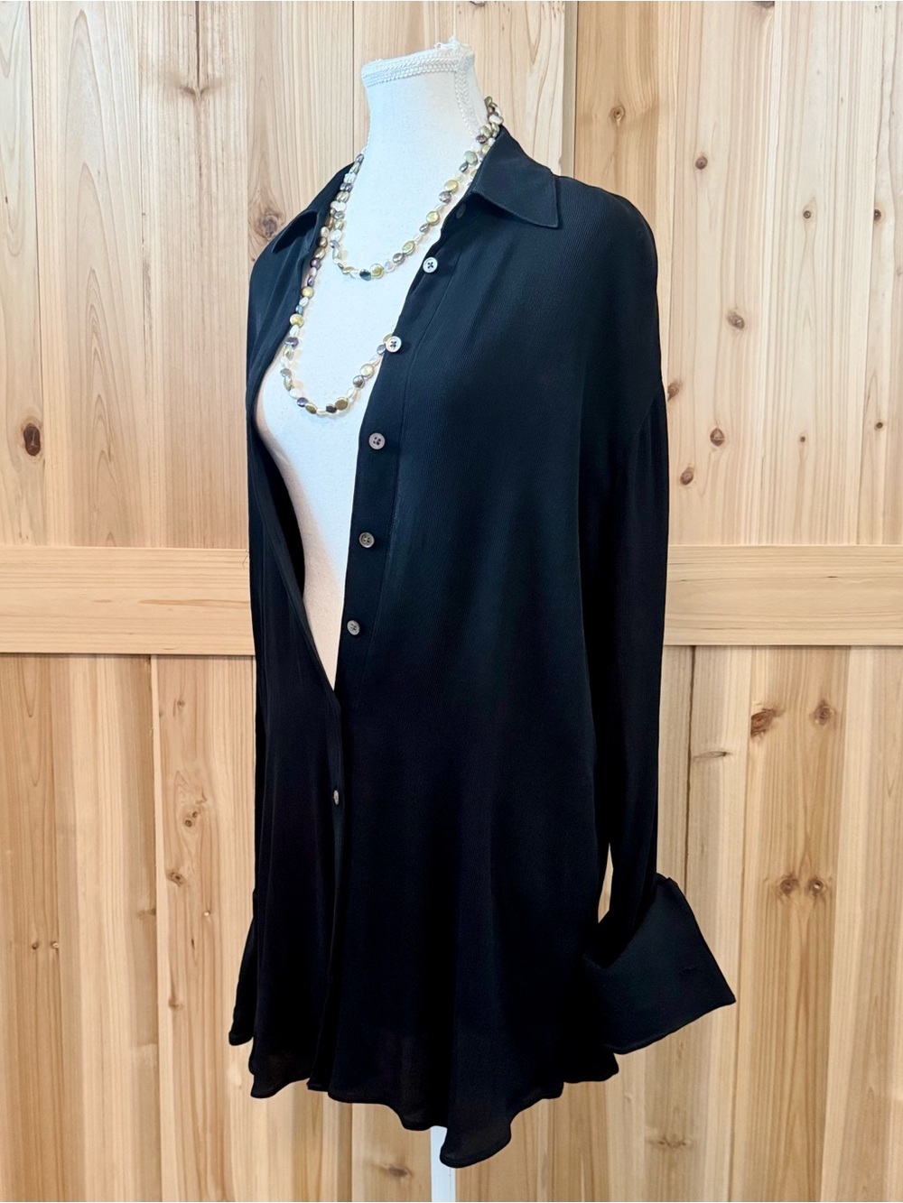 Vintage DKNY Jeans 100% Silk Black Long Sleeve Tunic Blouse